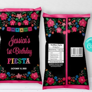 EDITABLE Fiesta Chip Bag Wrappers Fiesta Girl  Chip Bag Mexican Favor Tag Fiesta Mexican Printable Template Instant Download CORJL