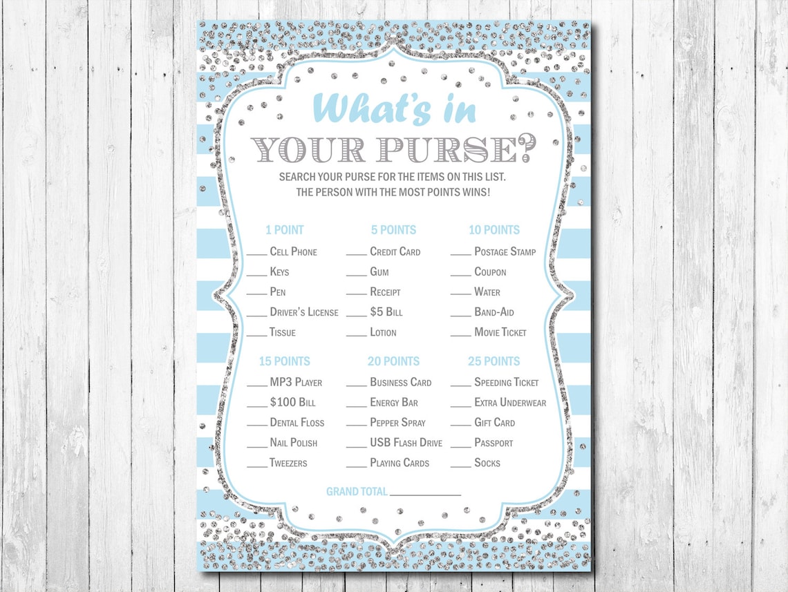 What's in Your Purse Baby Shower Game Printable Boy Etsy
