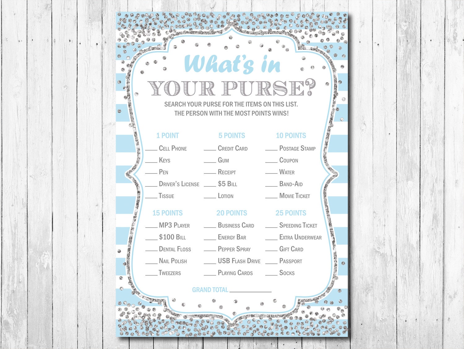 What's in your purse baby shower game Printable Boy Etsy