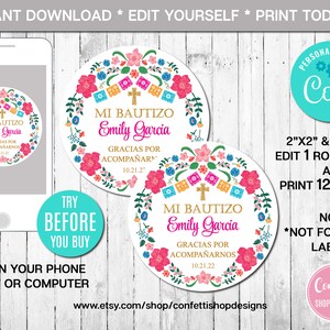 Editable Mexican Baptism Favor Tag, Girl, Mi Bautizo, Spanish Favor Tag ...
