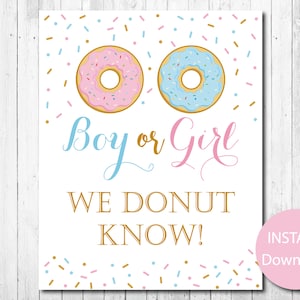 Donut Gender Reveal Sign, Junge oder Mädchen, Er oder Sie, rosa oder blau, Konfetti, Instant Download, Printable