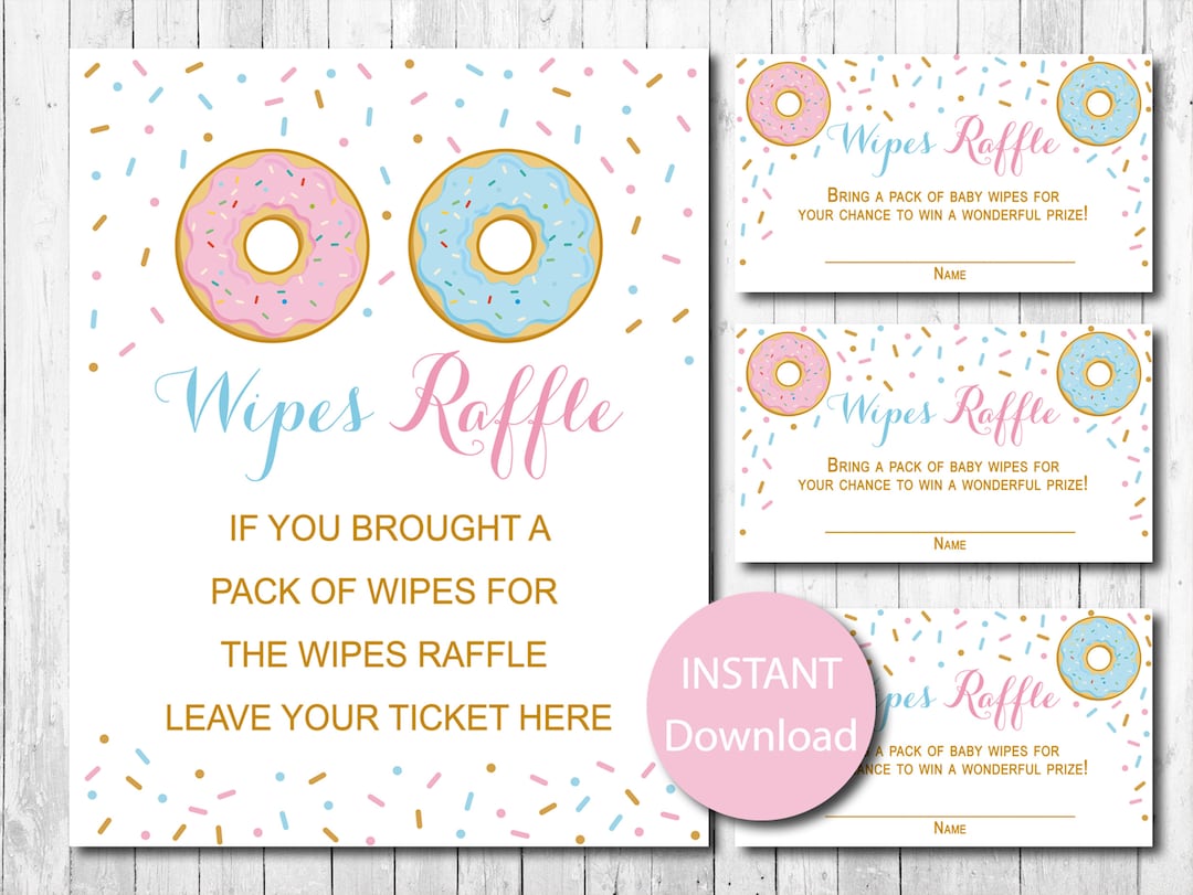 Wipey Raffle Donut Gender Reveal Wipes Raffle Sign and Tickets, Donuts Gender Reveal ...
