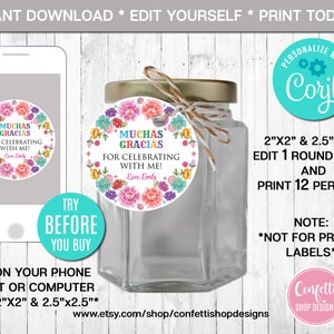 EDITABLE Mexican Favor Tag Birthday Favor Tag Cupcake Toppers Fiesta Birthday Thank You Tag Gift Tag Mexican Flowers Instant Download CORJL