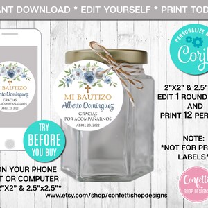Editable Floral Baptism Favor Tag, Boy, Mi Bautizo, Spanish Favor Tag ...