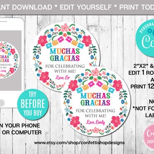 EDITABLE Mexican Favor Tag Birthday Favor Tag Cupcake Toppers Fiesta Birthday Thank You Tag Gift Tag Mexican Flowers Instant Download CORJL