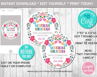 EDITABLE Mexican Favor Tag Birthday Favor Tag Cupcake Toppers Fiesta Birthday Thank You Tag Gift Tag Mexican Flowers Instant Download CORJL