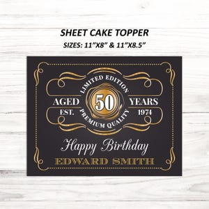 Bearbeitbare im Alter zur Perfektion-Kuchendeckel, Blatt Vintage-Geburtstags-Party-Kuchen, Gold Whisky Thema, sofortiger Download, druckbare, CORJL