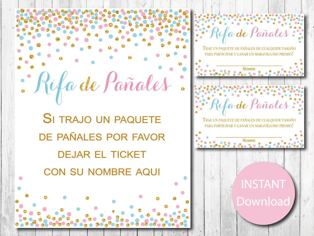 Spanish Gender Reveal Diaper Raffle Tickets and Sign, Boy or Girl, He