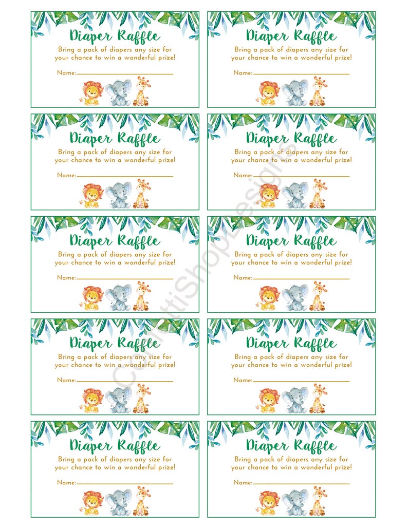 safari diaper raffle sign and cards tickets boy blue etsy