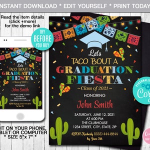 Editable Taco 'Bout A Graduation Invitation Mexican Invitation, Graduation Fiesta Invitation Printable Template Instant Download CORJL