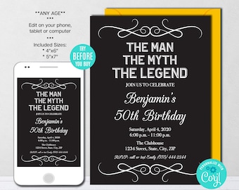 Editable El hombre El mito La leyenda Invitación de cumpleaños CUALQUIER EDAD Envejecido a la perfección Cumpleaños Invitar fiesta de cumpleaños vintage Descarga instantánea