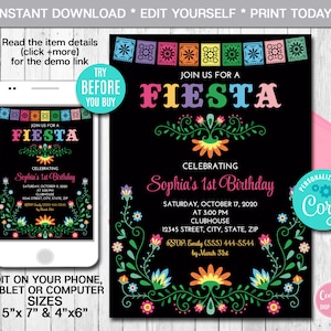 Editable Birthday Invitation, Mexican Birthday, Any Age, Mexican theme Invitation, Fiesta Invitation, Instant Download, Digital File, CORJL