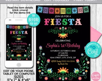 Editable Birthday Invitation, Mexican Birthday, Any Age, Mexican theme Invitation, Fiesta Invitation, Instant Download, Digital File, CORJL