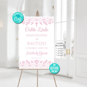 Cielito Lindo Pink Baptism Welcome Sign, Editable Template, Mexican Barro Theme, Talavera Flowers, Cartel de Bienvenida, Digital Download