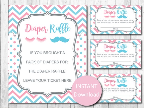 Diaper Raffle Tickets and Sign Gender Reveal Staches or | Etsy