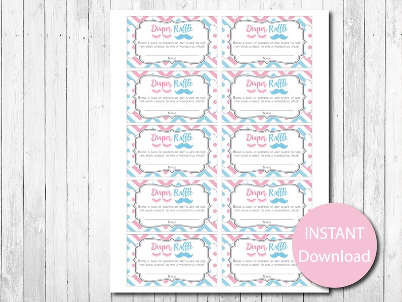 Diaper Raffle Tickets and Sign Gender Reveal Staches or - Etsy