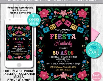 Editable Mexican Birthday Invitation Spanish ANY AGE Fiesta Invitation Mexican Theme Invitation Invitacion Fiesta Mexicana Instant Download