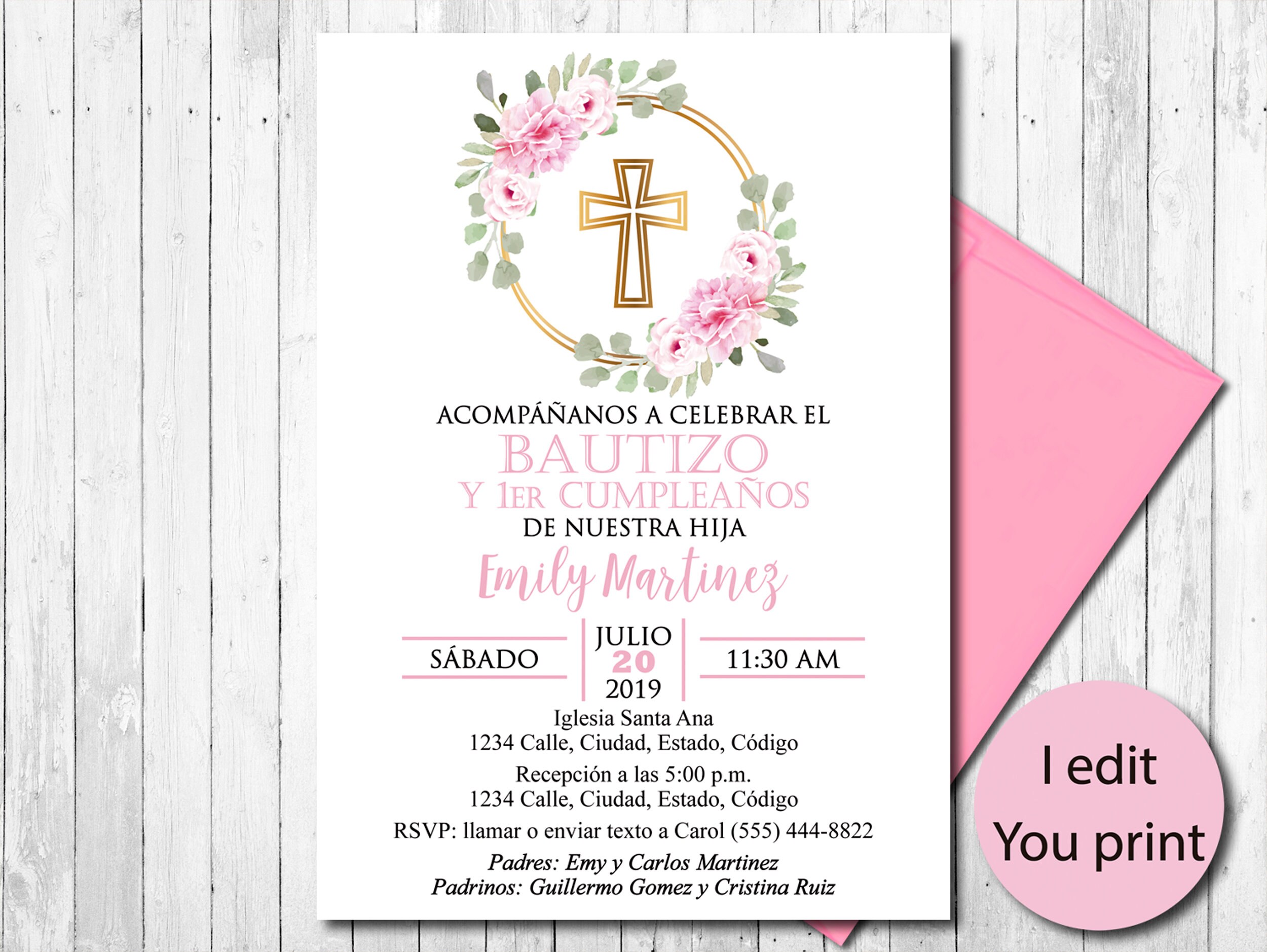SPANISH Baptism Invitation Girl Christening Invitation Etsy