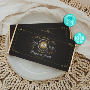 Editable Aged To Perfection Candy Bar Chocolate Wrapper 1.55 oz Favor Tag  Gold Vintage Birthday Party Decor Instant Download Printable