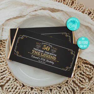 Editable The Man The Myth The Legend Candy Bar 1.55 oz Favor Tag Vintage Birthday Party Favor Party Decor Instant Download Printable CORJL
