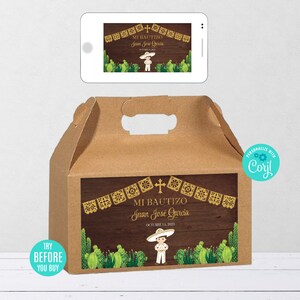 Spanish Baptism Gable Gift Label for Boy, Charro Boy Theme, DIY Party Favor Box, CORJL Instant Download, Printable Template