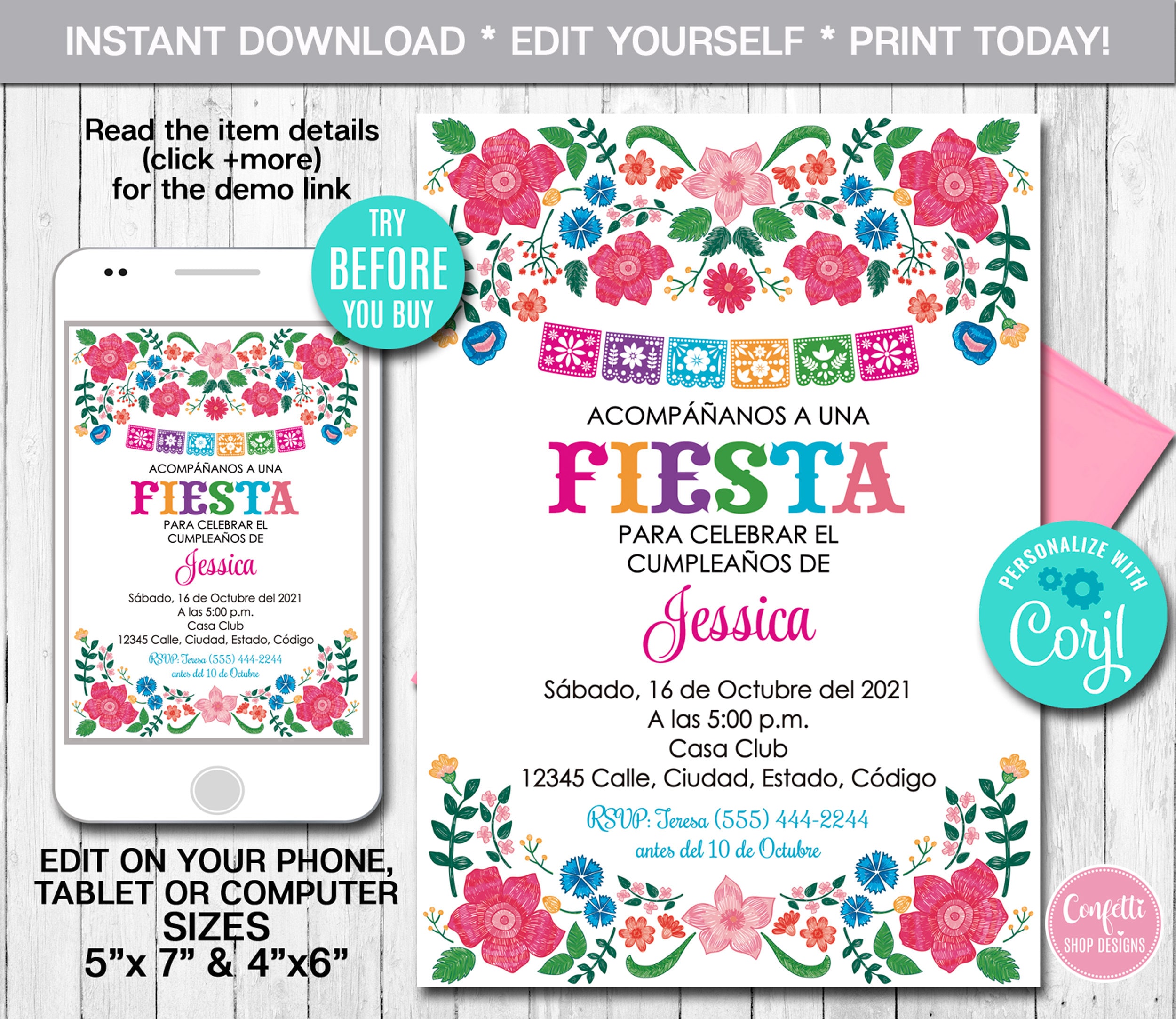 Editable Birthday Invitation, Spanish Mexican Birthday, Any Age, Mexi…