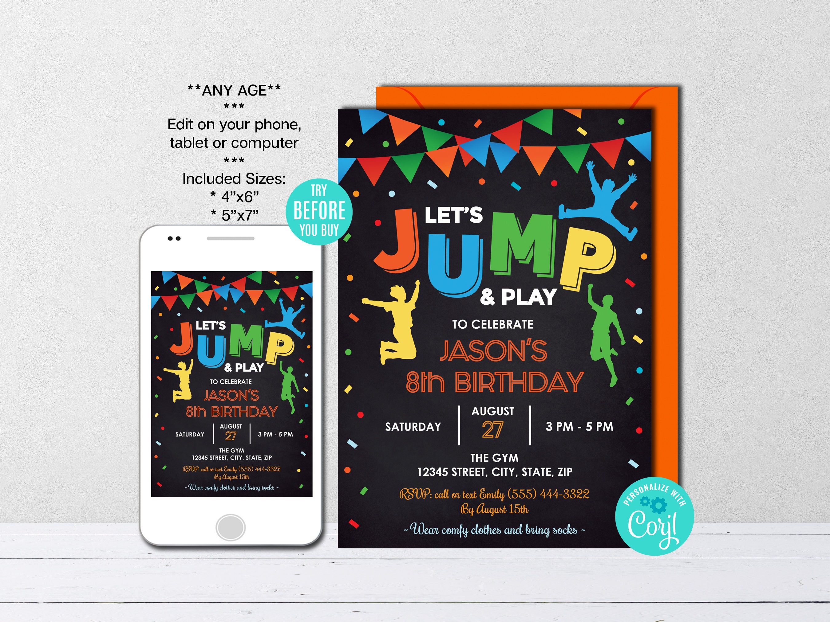 Editable Jump Birthday Invitation Jump Invitation Let's - Etsy