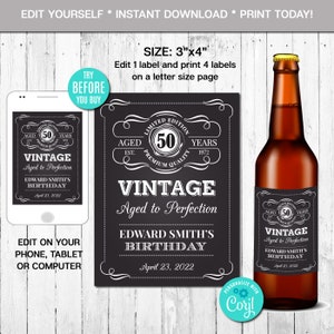 EDITABLE Beer Bottle Label, Aged to Perfection, Any Age, White, Whiskey Label, Instant Download, CORJL, Digital File, Printable