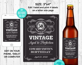 EDITABLE Beer Bottle Label, Aged to Perfection, Any Age, White, Whiskey Label, Instant Download, CORJL, Digital File, Printable