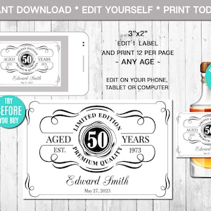 EDITABLE Mini Liquor Bottle Label, Aged to Perfection, Any Age, Whiskey Label, Instant Download, CORJL, Digital File, Printable