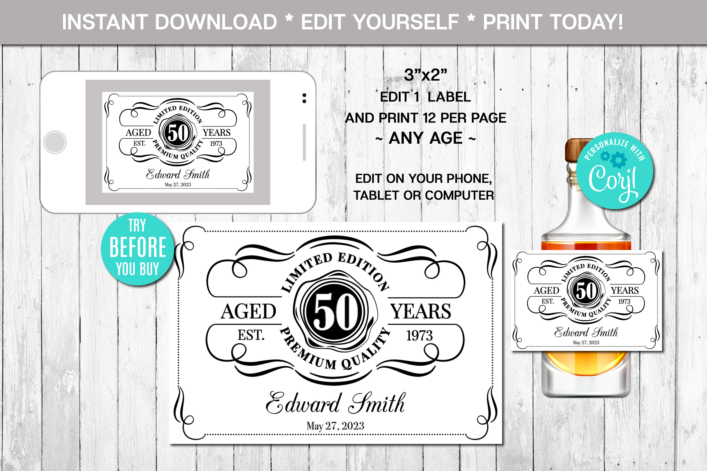 EDITABLE Mini Liquor Bottle Label Aged to Perfection Any - Etsy