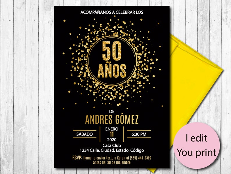 SPANISH 50th Birthday Invitation All Ages Anniversary Black | Etsy