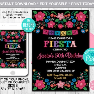 Editable Birthday Invitation, Mexican Birthday, Any Age, Mexican theme Invitation, Fiesta Invitation, Instant Download, Digital File, CORJL