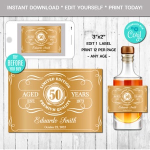 熟成されたミニリキュールボトルラベル：ヴィンテージゴールド（デジタルファイル）