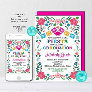 Bewerkbare afstuderen uitnodiging Spaans-Mexicaanse Fiesta afstuderen uitnodiging Fiesta afstuderen klasse van 2025 afdrukbare Instant Download