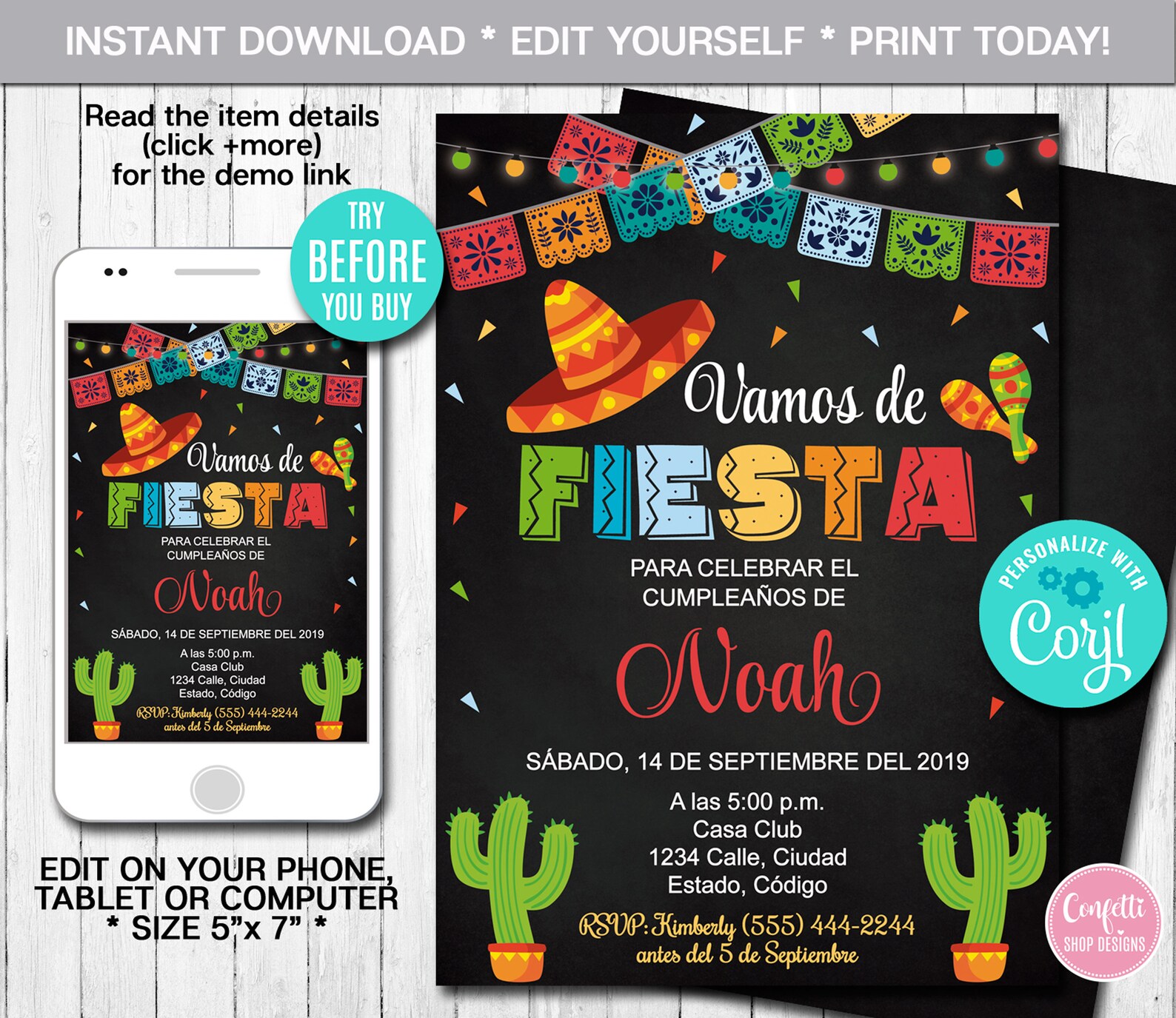 Editable Mexican Birthday Invitation Any Age Mexican Party - Etsy