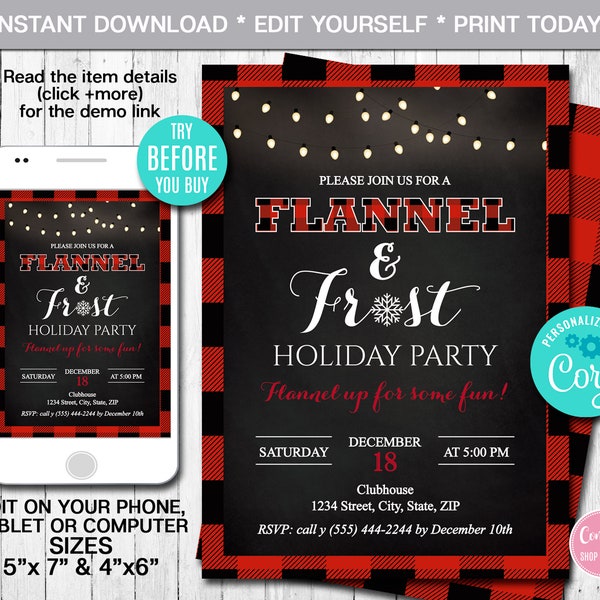 Flannel Christmas Party Invitation - Etsy