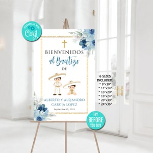 Edytowalny znak powitalny chrztu Charros, Charro Todler i Baby Charro, hiszpański, Cartel de Bienvenida Bautizo, motyw meksykański, Instant Download