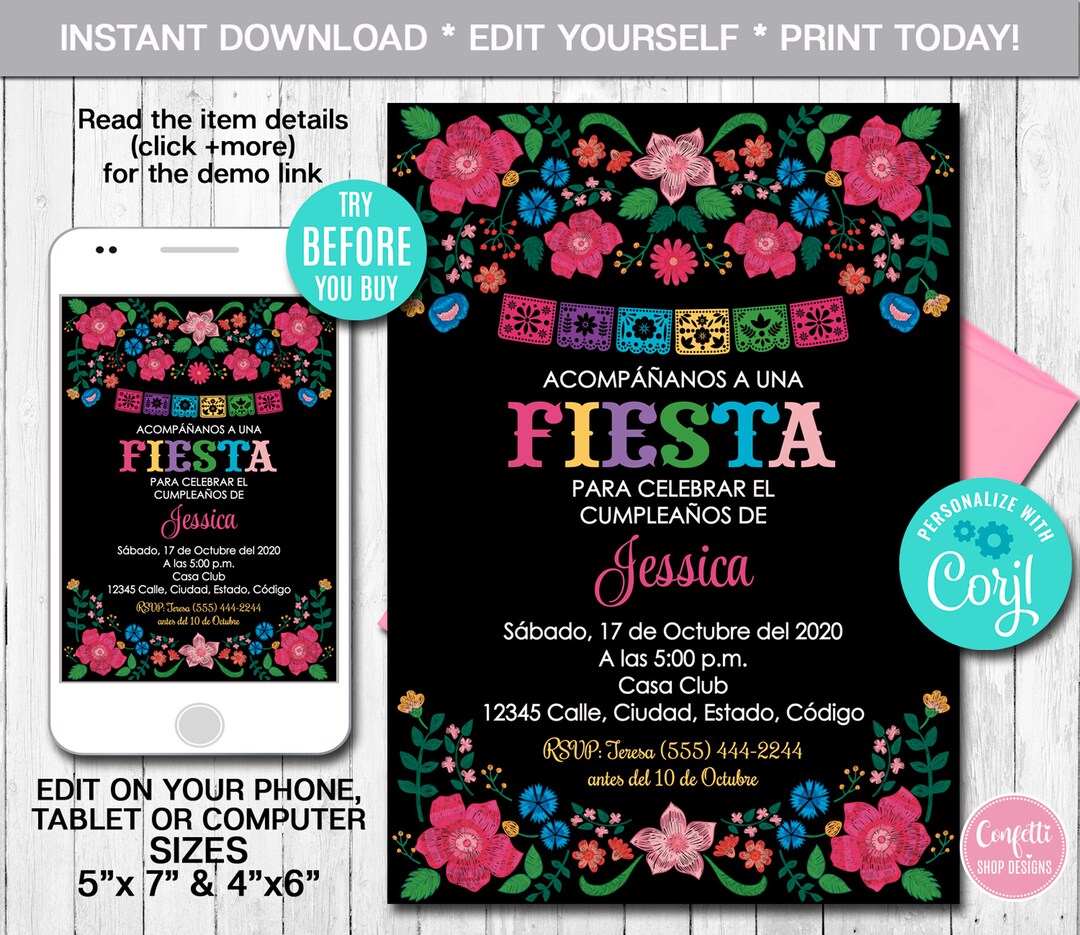 Editable Birthday Invitation, Spanish Mexican Birthday, Any Age ...