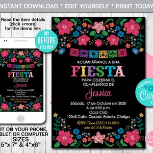 Editable Birthday Invitation, Spanish Mexican Birthday, Any Age, Mexican theme Invitation, Fiesta Invitation, Instant Download, Digital File