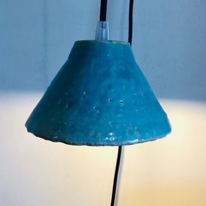 Pair of portable lamps/blue enamelled stoneware pendant lights image 8