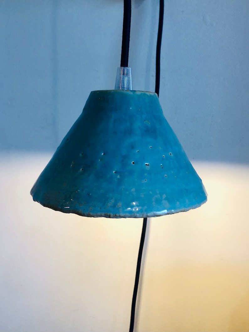 Pair of portable lamps/blue enamelled stoneware pendant lights image 8