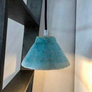 Pair of portable lamps/blue enamelled stoneware pendant lights image 4