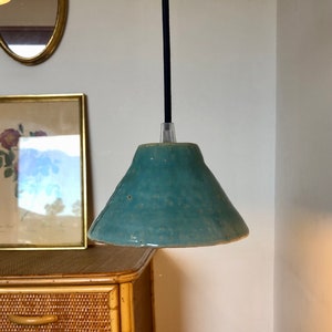 Pair of portable lamps/blue enamelled stoneware pendant lights image 10