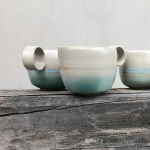 Breakfast bowl / White and blue enamelled stoneware image 9