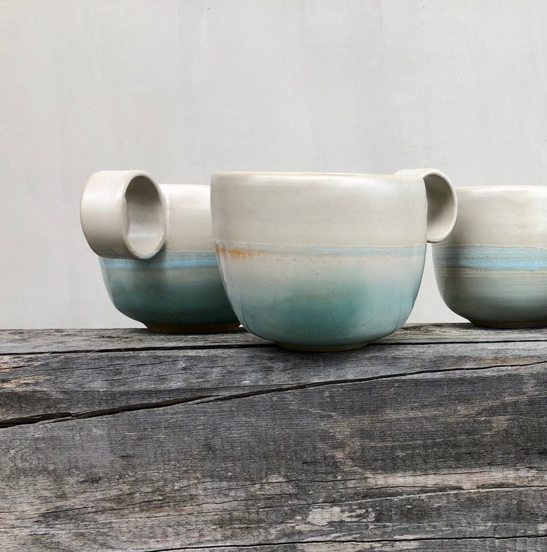 Breakfast bowl / White and blue enamelled stoneware image 9