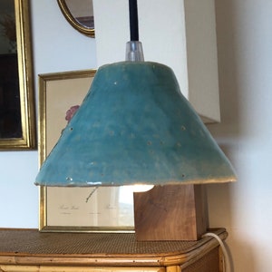 Pair of portable lamps/blue enamelled stoneware pendant lights image 6