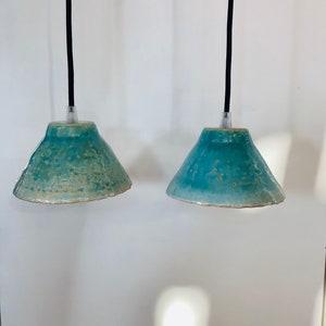 Pair of portable lamps/blue enamelled stoneware pendant lights image 2