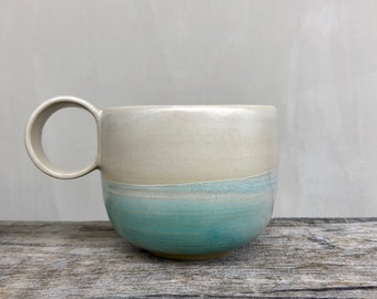 Breakfast bowl / White and blue enamelled stoneware