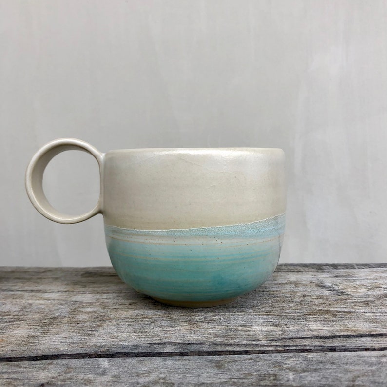 Breakfast bowl / White and blue enamelled stoneware image 1